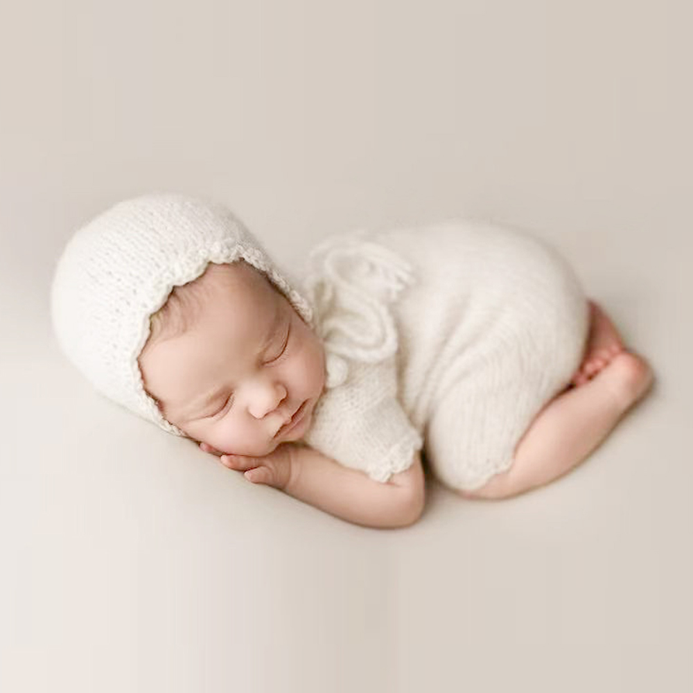 Baby Clothing Accessories - 新生児の写真撮影の小道具ベビージャンプスーツ帽子写真撮影服半袖ツーピースニットモヘア毛皮ロンパースベビーコスチューム