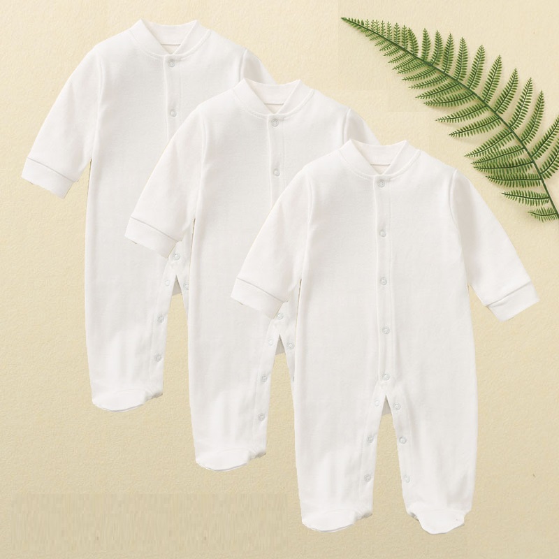 Baby Clothing Factory Shop - 綿新生児ジャンパーカバーオール男の子スリープスーツ女の子ジャンプスーツパジャマワンピース成長成長フーティーホワイトブルーピンク