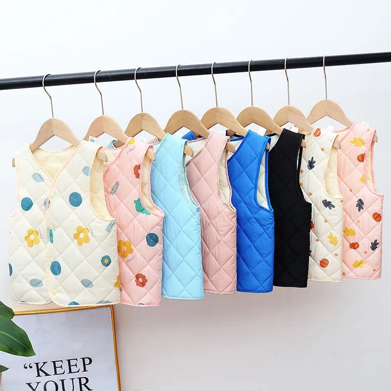 Baby Clothing Quality - 甘いプリントチョッキ子供服 V ネックベスト無地ベビー秋冬コート品質暖かい軽量アウター