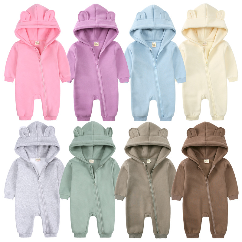 Baby Clothing Factory Shop - ベビージャンプスーツロンパース冬フード付き衣装パーカーワンピース成長ジッパージャンパー男の子女の子新生児 59-90 センチメートル Ropa デベベ