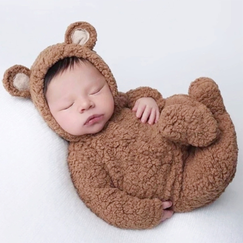 Baby Clothing Accessories - 2 個の写真撮影の小道具赤ちゃん男の子女の子ユニセックスジャンプスーツクマ耳帽子足ロンパース新生児写真撮影アクセサリー