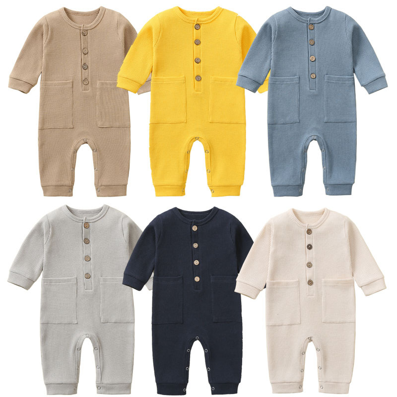 Baby Clothing Factory Shop - 綿 100% ワッフルワンピース割引を購入する新生児ロンパーススリープスーツ幼児ジャンプスーツ長袖ジャンパー服