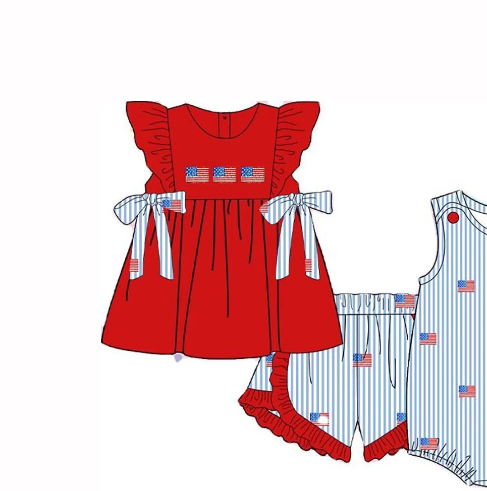 Baby Clothing High Quality - 高品質の7月4日キッズ服プリントツーピースセット、米国旗柄の男の子女の子用ショートパンツ、ベビーロンパース
