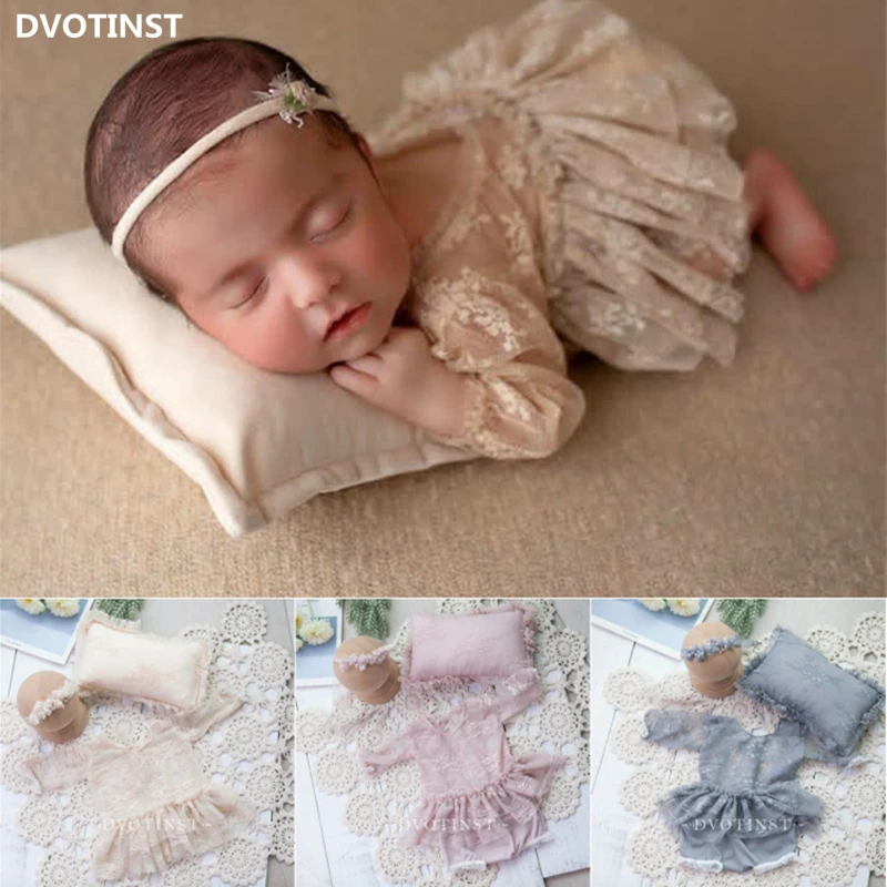 Baby Clothing Accessories - 新生児の写真撮影の小道具女の赤ちゃんのレースの衣装ボディスーツヘッドバンド枕服 Fotografia アクセサリースタジオ写真の小道具