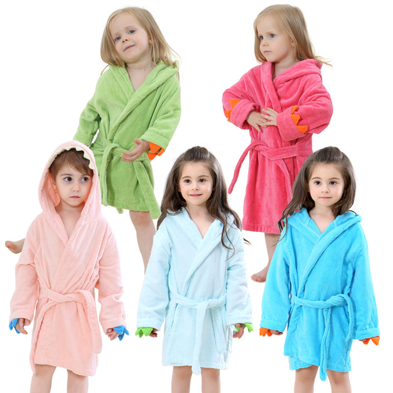 Baby Clothing Factory Shop - 子供のバスローブフード付きドラゴン足デザイン厚手綿 100% ベビーバスタオル女の子子供 1-6 歳シャワーパーカーバスローブ