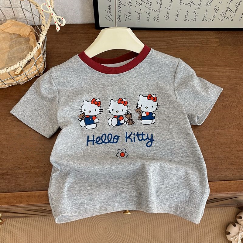 アニメハローキティガール夏の漫画かわいい赤ハローキティセット - Baby Clothing Quality のレビューと価格