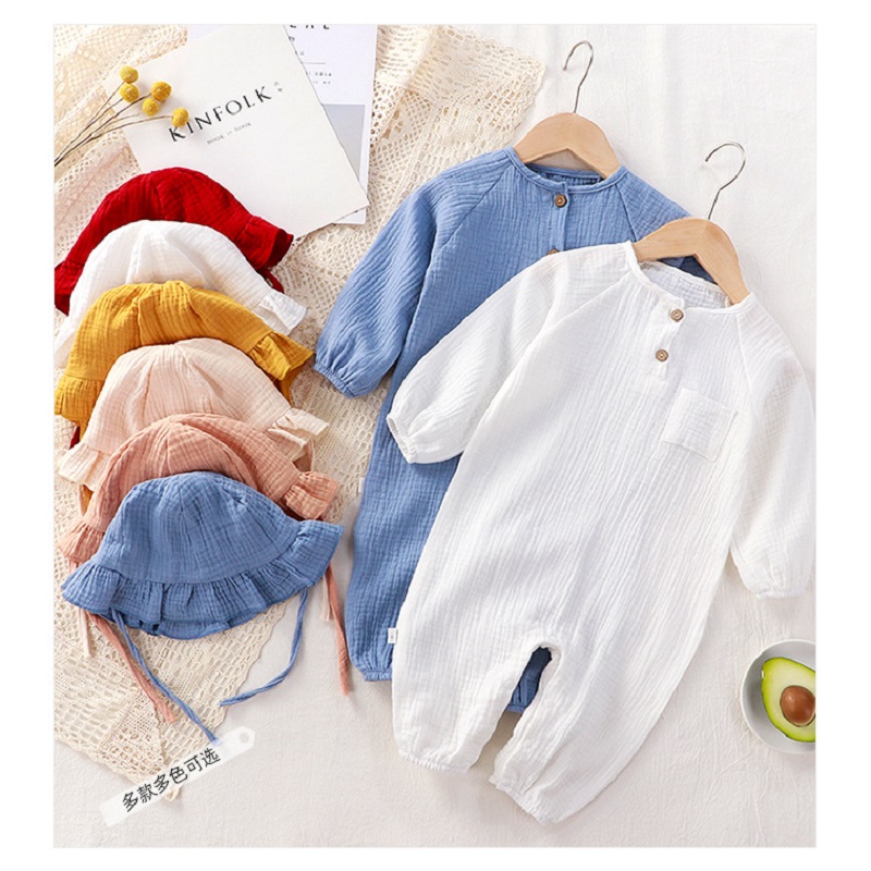 新生児服春秋綿 100% ガーゼロンパースキャップセットワン - Baby Clothing Factory Shop のレビューと価格