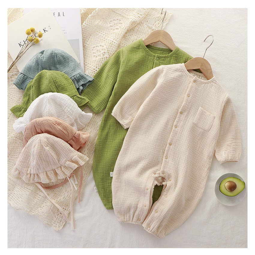 新生児服春秋綿 100% ガーゼロンパースキャップセットワン - Baby Clothing Factory Shop のレビューと価格