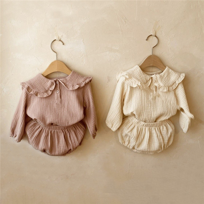女の子のためのオーガニックコットンの衣服,フリルの襟と長袖の - Baby Clothing Organic のレビューと価格