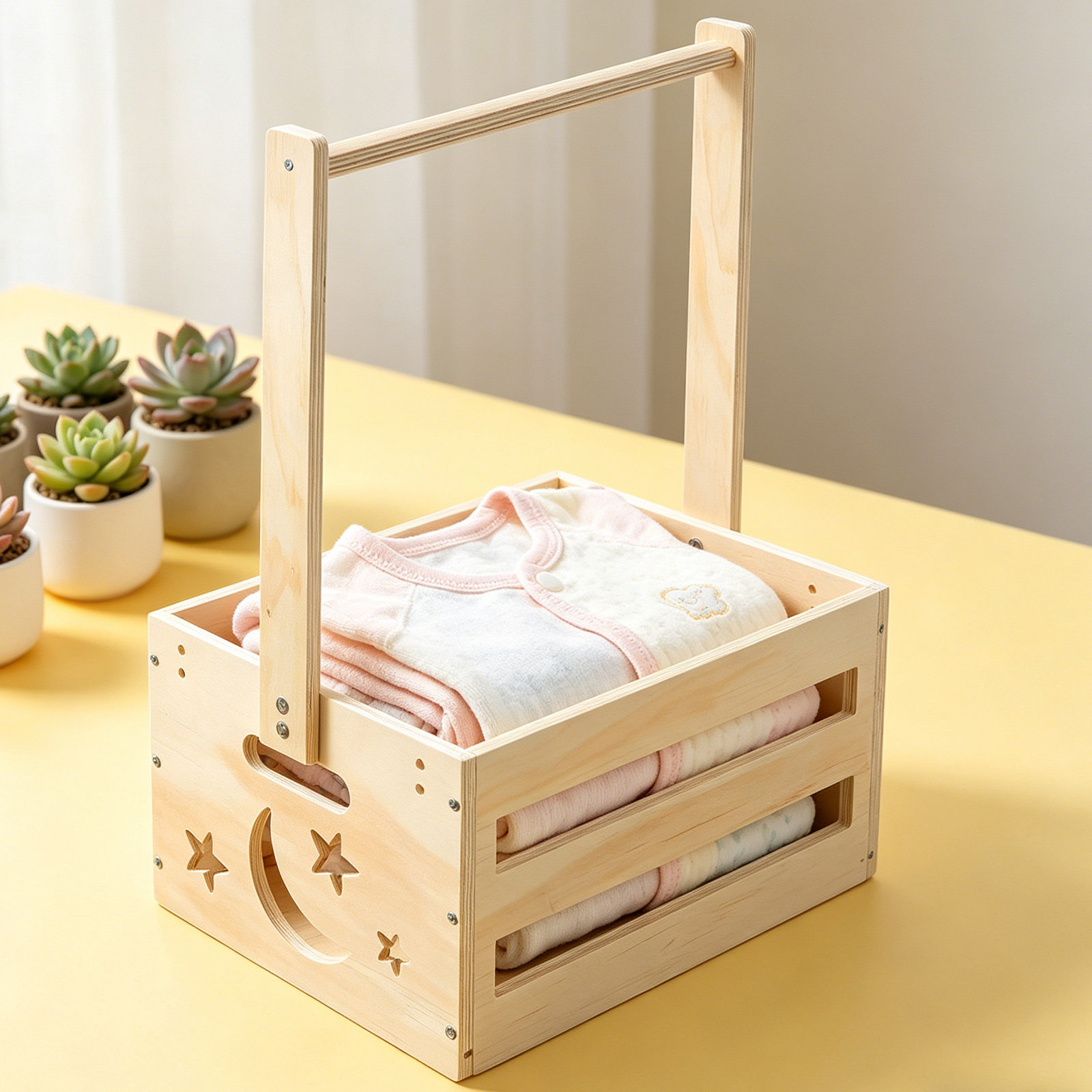 持ち運び可能な木製ランドリーバスケット、ベビー服収納箱、ハン - Baby Clothing Keepsake のレビューと価格